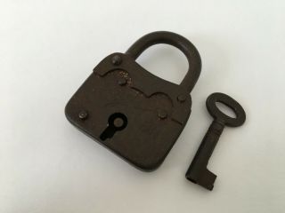 Lock Old Vintage Iron Padlock With Key Rich Patina Collectible Germany