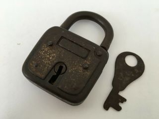 Lock Old Vintage Iron Padlock With Key Rich Patina Collectible Germany 1924