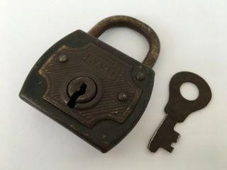 Lock Old Vintage Iron Padlock With Key Rich Patina Collectible Germany Wally