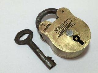 Lock Old Vintage Brass Lock With Key Rich Patina Rear Shape 7 Levers Honesty