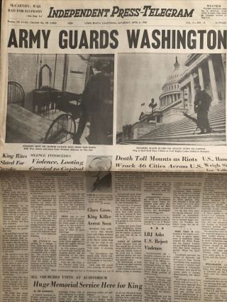 Martin Luther King Riots 4/6 1968 Newspaper Capitol Building Lbj