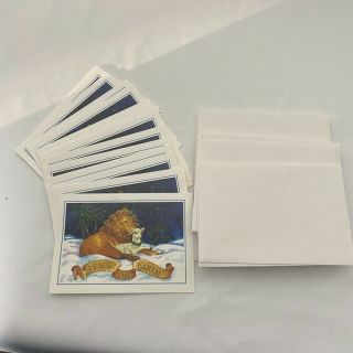 16 Vintage Greeting Cards W / Envelopes Christmas Mcm Gibson Lion Lamb
