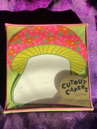 Vintage Mushroom Stationary Set Of 20 Sheets & Envelope Neon Pink & Green Groovy