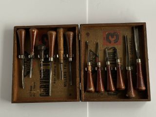 Vintage Millers Falls No3 Carving Chisel Set 12 Chisels Antique Tool In Woo