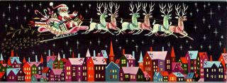 Teal Aqua Blue Pink Santa Claus Reindeer Deer Home Vtg Christmas Greeting Card