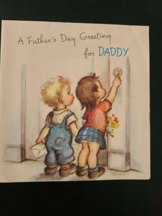 Vtg Rust Craft Greeting Card M.  Cooper Boy & Girl Doorbell Father 