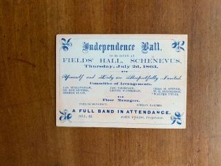 1863 Invitation Independence Ball July 2 Gettysburg Schenevus Ny Coated Stock