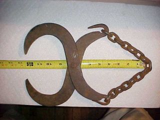 Antique Cast Iron Grab Hook Log Skid Tongs Hook Gripper Blacksmith Made 19thc