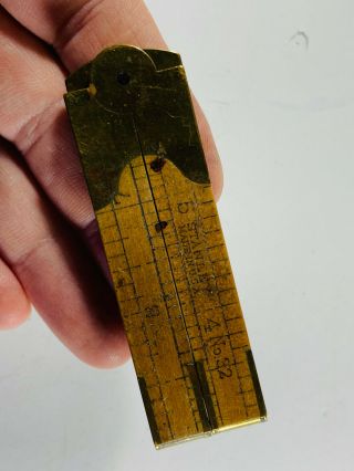 Antique Brass Wood Stanley No.  32 Folding Ruler 12 " W/ Caliper
