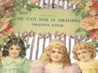 Antique Victorian Era Die Cut Advertising Paper Ephemera Girls/ Flowers Kansas