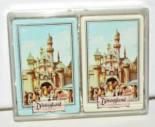 Disneyland Magic Kingdom Vintage Playing Cards 2 Full Decks Case Orig Price Tag