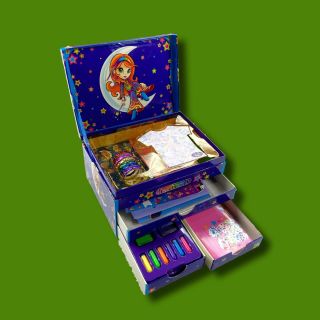 Lisa Frank Moon Girl Vintage Craft Drawer Stationary Box Stickers Stamps Cards