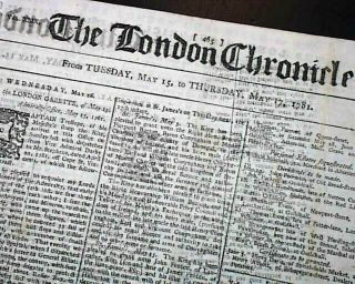 Revolutionary War Era Enemy London Chronicle England Old 1781 Newspaper