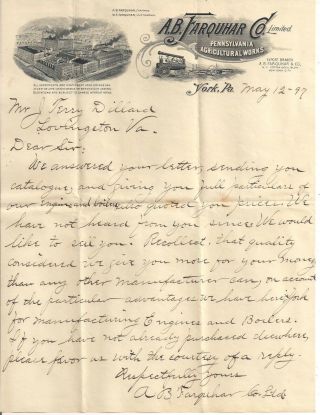 1897 A.  B.  Farquhar York Pa.  Illustrated Letter