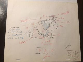1960s Popeye The Sailor Cartoon Hand Painted Animation Production Sketch