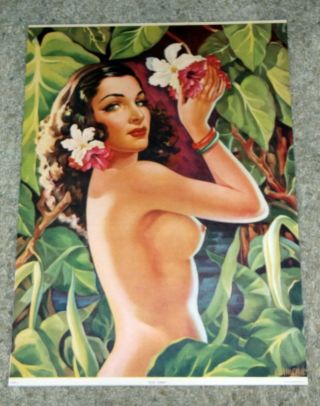1940s Giant Mexican Pin Up Girl Lithograph By Carmona Ojos Verdes