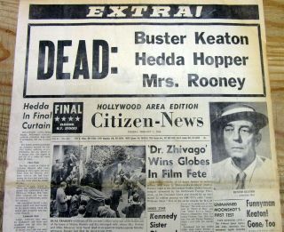 Best 1966 Display Newspaper With Death Of Comedian Movie Star Buster Keaton