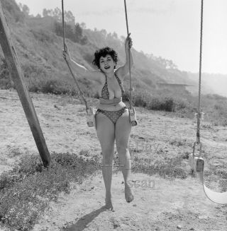 1950s Negative - Busty Pinup Girl Gigi Frost In Sexy Bikini At The Beach T273096