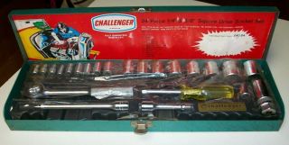 Vintage Challenger By Proto 1/4 " - 3/8 " Drive Sae Socket Set With Metal Case