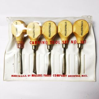 Vintage Millers Falls Company Carving Tools Set No 107 Woodworking Chisels