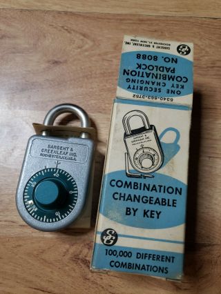 Vintage Sargent And Greenleaf Combination Padlock 8088 Key,  Instructions & Box