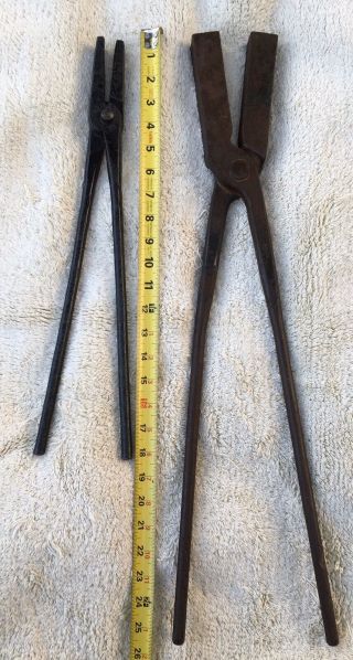 2 Pair Vintage Blacksmith Tongs Anvil Forge Tool 26” And 18” Long