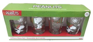 Peanuts Snoopy Winter Christmas Holiday Glasses Set Of 4 Zak