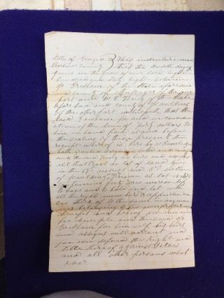 Vintage 1868 Bartow County,  Georgia Land Deed Handwritten