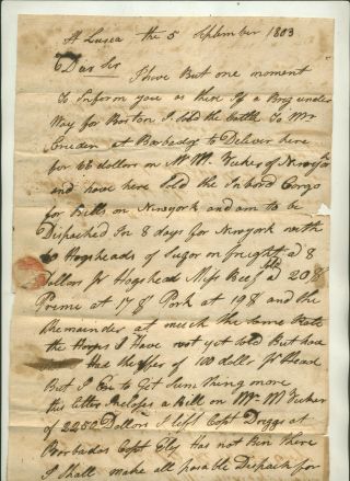 1803 Letter Datelined St Lucia From Captain J C Hubbard To E (elijah) Hubbard