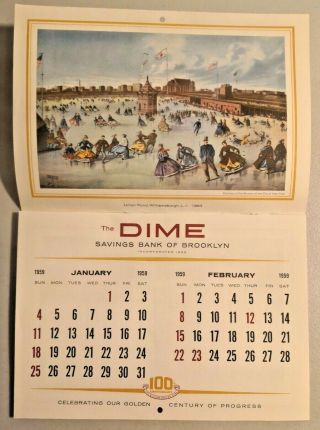 Vintage 1959 The Dime Savings Bank 100 Anniversary Calendar Nos - - 2197