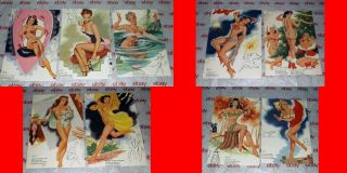 1950s 9 Diff Sexy Pin Up Girl Lithographs By Bill Randall
