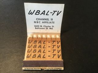 Feature Matchbook Wbal Tv Channel 11 Nbc Baltimore Md 1950s
