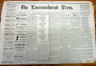 2 Rare 1876 Newspapers Lawrenceburgh Press Dearborn County,  Indiana