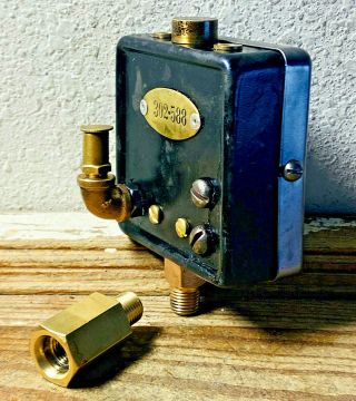 Large 4 " Vintage Pressure Gauge,  Square,  Brass Downtube Steampunk Industrial