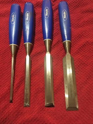 Marples Blue Chip Chisels - Set Of 4,  1/4”,  1/2”,  3/4”,  1”,  Etching Visible