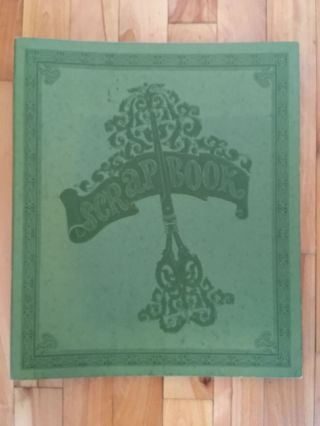 Vintage Antique Empty Green Embossed Scrapbook Album - 14.  5x12 - 35 Paper Pages
