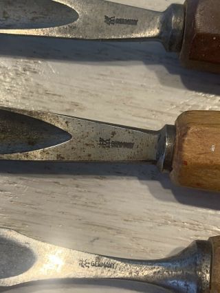 3 Vintage Wood Carving Tools Wood Handles - Germany - Gouge,  Knife,  Chisel