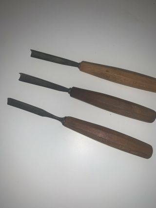 3 Vintage Wood Carving Tools wood handles - Germany - Gouge,  Knife,  Chisel 3
