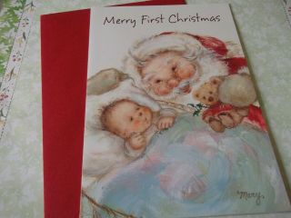 Vtg Mary Hamilton Xmas Greeting Card Santa With Baby,  Bear Rare