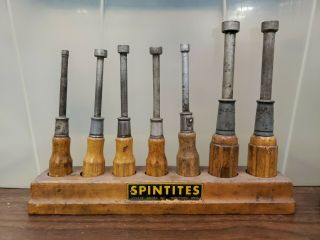 Vintage Spintites Stevens Walden Inc 7 Piece Socket Set.  Wooden Handles: