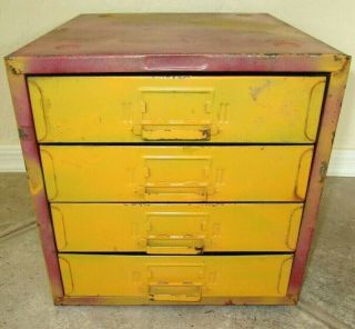 Vintage All Metal 4 Drawer Small Parts Cabinet Box,  Garage Organizer Industrial