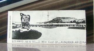Vintage Matchbook Cover P3 Kingman Arizona Hill Top Motel Hwy 66 93 Side View