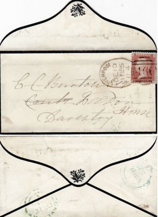 1855 Qv Liverpool Spoon On Mourning Cover With A 1d Red Stamp Sent To Daventry