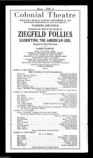 James Barton " Ziegfeld Follies " Paulette Goddard (debut) 1926 Boston Playbill