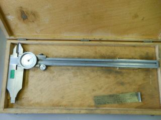 Vintage Helios 11 " Dial Vernier Caliper In Wooden Box Inside And Outside Measur