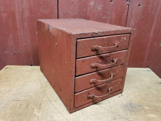 Vintage 4 Drawer Metal Parts Cabinet Industrial Workshop Organizer Bin Red