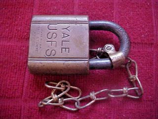 3 - Vintage Yale Lock - No Key - With Chain - Usfs United States Forest Service -