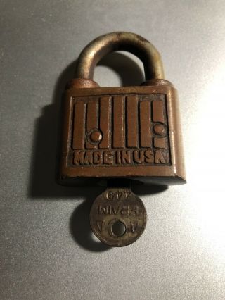 Fraim Slaymaker Fs Padlock Brass Old Vintage Embossed Lock With Key.  Locks.