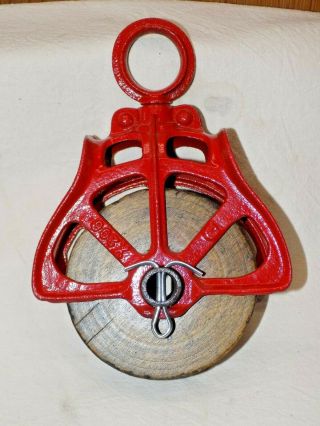 Restored Old Barn Rope Hay Trolley Pulley Wood Cast X206 Louden Hudson Mall ?