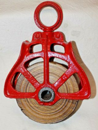 Restored old barn rope hay trolley pulley wood cast X206 Louden Hudson Mall ? 2